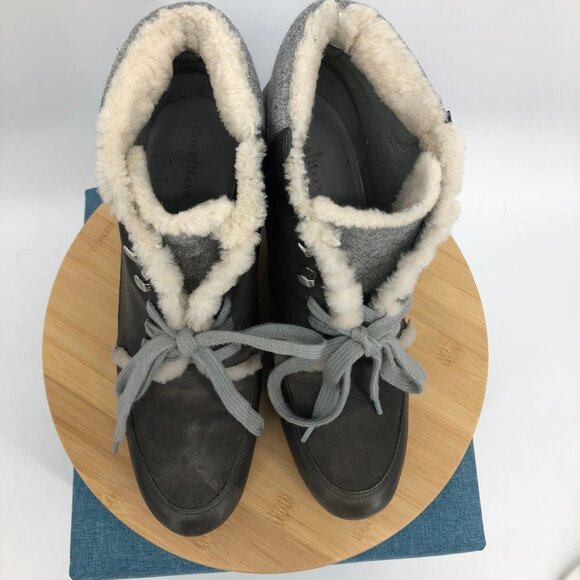 Cole  Haan Henson Winter Waterproof Leather Charcoal wedge booties size 11B - Picture 7 of 16